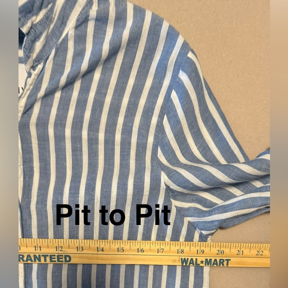 Lola River Tencel Linen Women’s Button Tie Front Collared Pockets Striped Shirt - Picture 10 of 11